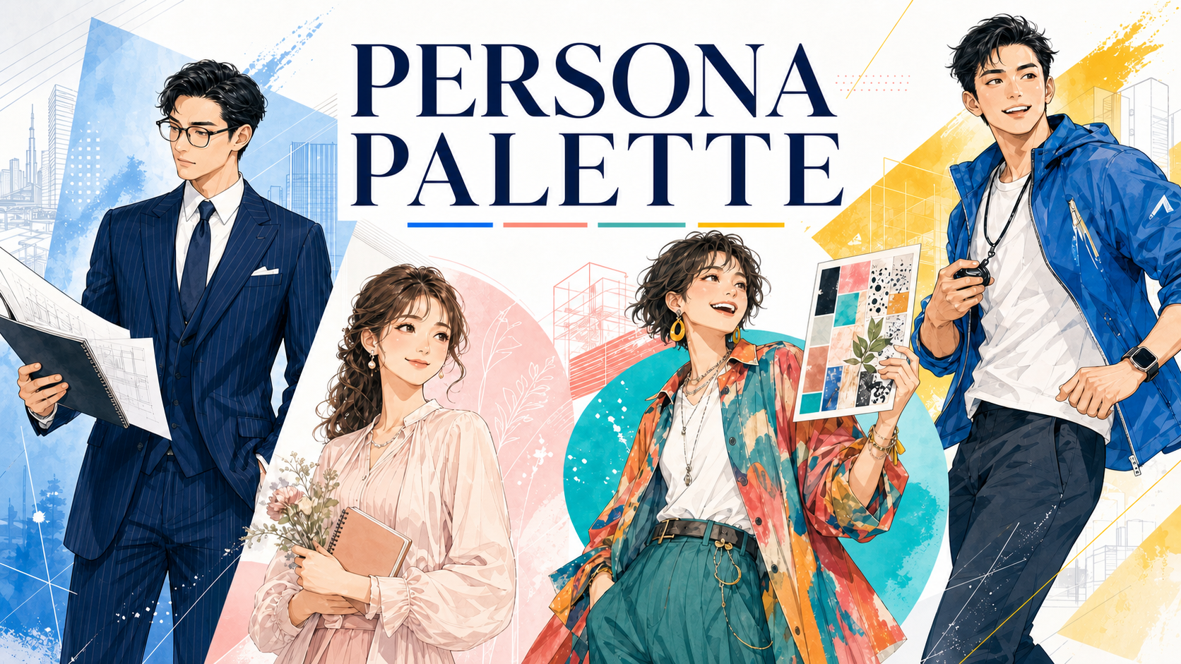 異なる個性を持つ男女4人を描いたPERSONA PALETTEの表紙